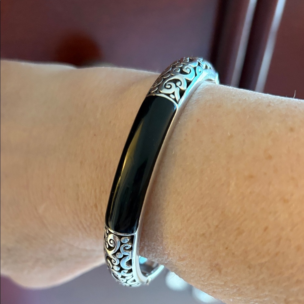 Brighton Silver and Black Enamel Clamper Bracelet #505 - Picture 9 of 9